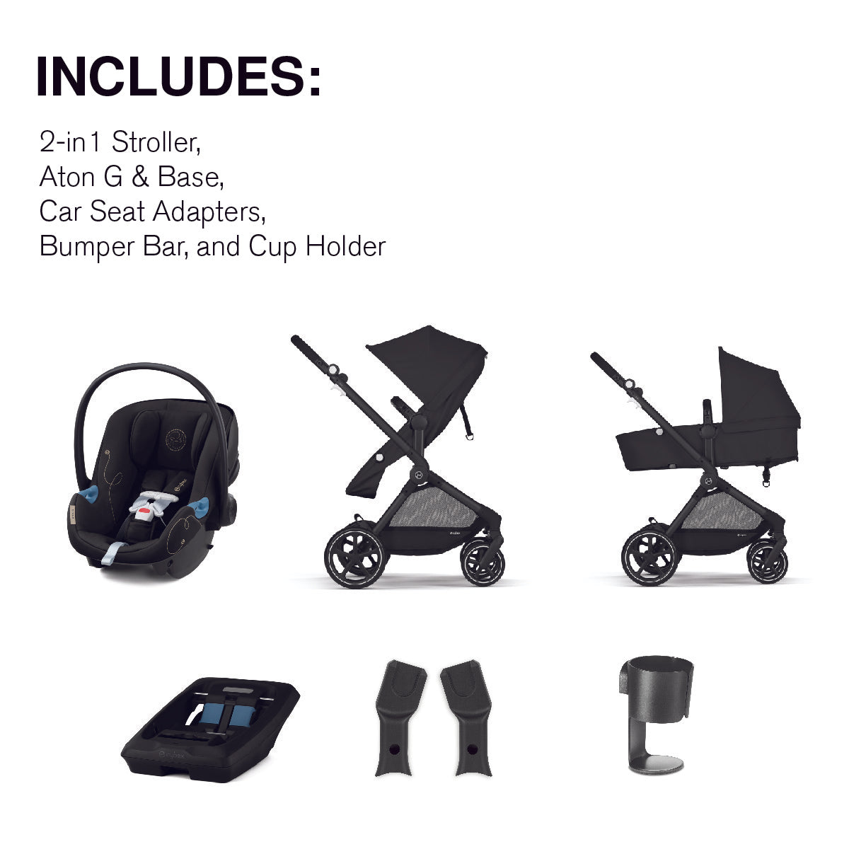 Cybex EOS 5-in-1 Travel System Stroller + Lightweight Aton G Infant Car Seat